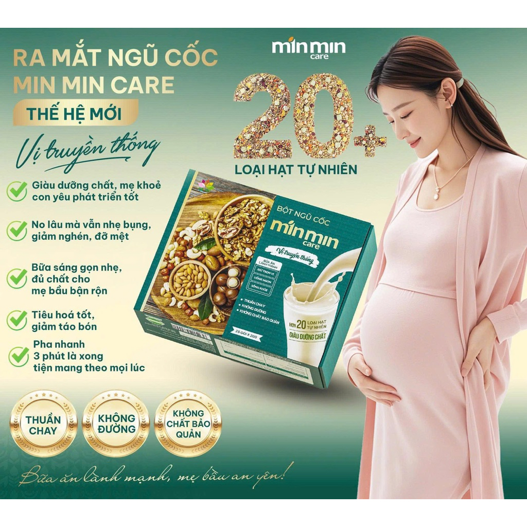 Ngũ cốc bầu min min care 22 loại hạt,(1 hộp 25 gói nhỏ tiện lợi)