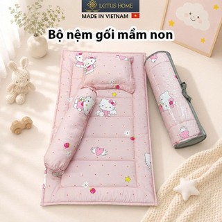 Bộ Nệm Gối Topper Cho Bé Đi Học Mầm non Lotus Homes vải Tencel bông microfiber kích thước 70x120cm