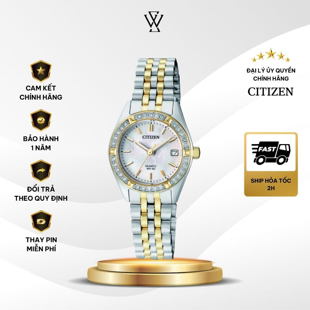 [Chính Hãng] Đồng Hồ Nữ Citizen EU6064-54D Máy Pin Mặt Khảm Trai Sang Trọng Bảo Hành 1 Năm