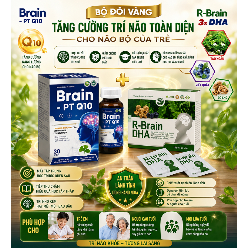 R Brain IQ Cốm trí não bổ sung DHA &vitamin phát triển não bộ(R-Brain Rbrain g brain G-brain gbrain)