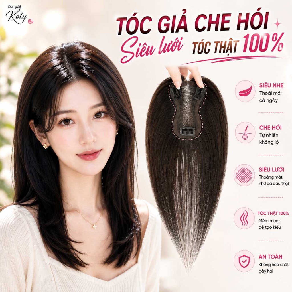 Tóc giả mái che hói siêu lưới tóc thật 100% | Tóc mái giả phủ bạc 5D tự nhiên