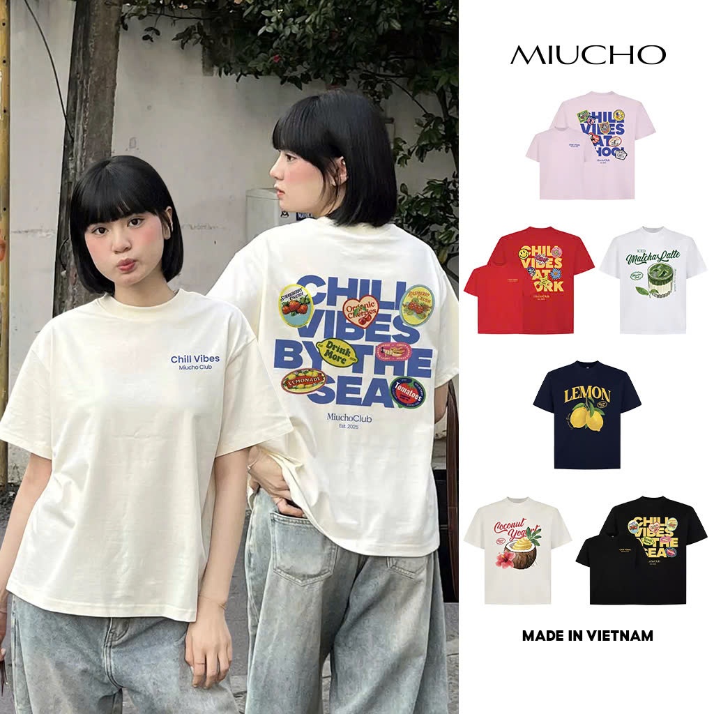 Áo Thun Boxy Miucho Chill Vibes Thoáng Mát Tay Ngắn Cổ Tròn Đứng Form In Mix 2104