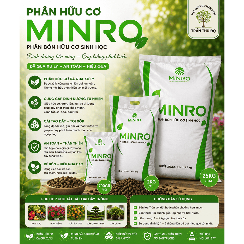 PHÂN BÓN HỮU CƠ SINH HỌC DẠNG VIÊN NÉN TAN CHẬM MINRO 2KG