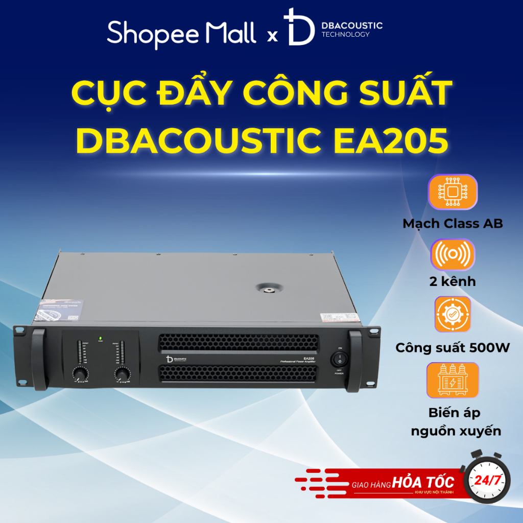 Cục đẩy công suất DBAcoustic EA205 - 2 kênh - Mạch Class AB - 500W/kênh - Chính hãng - BH 12 tháng
