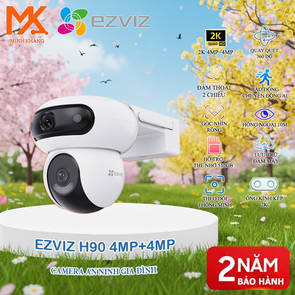 [EZVIZ CHÍNH HÃNG]Camera Wi-Fi Quay Quét EZVIZ H90 Dual 2K⁺ & 2K⁺ – Ống Kính Kép Toàn Cảnh Cận Cảnh,