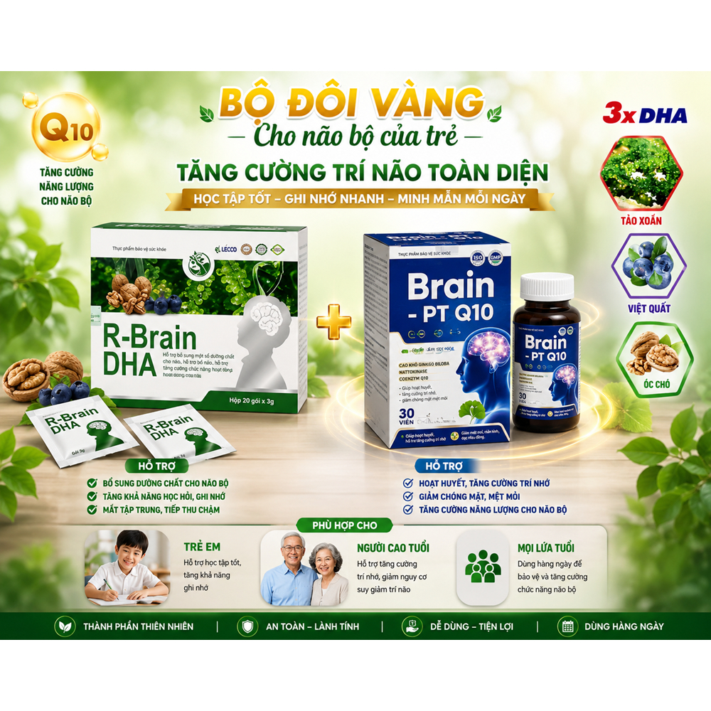 Cốm bổ trí não trẻ em R-BRAIN IQ /EQ,bổ sung DHA hỗ trợ bé thông minh,tiếp thu nhanh (G R Brain Gbra