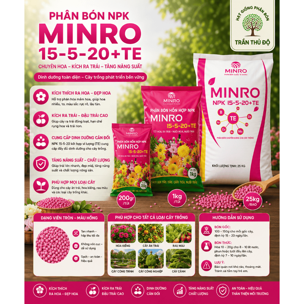 PHÂN BÓN HỖN HỢP NPK MINRO 15-5-20 (  200GR )