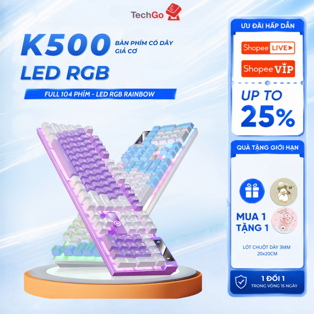 Bàn Phím Giả Cơ K500 Có Dây Kèm LED RGB 104 Phím, Bàn Phím Gaming Dùng Cho Game Thủ, Văn Phòng