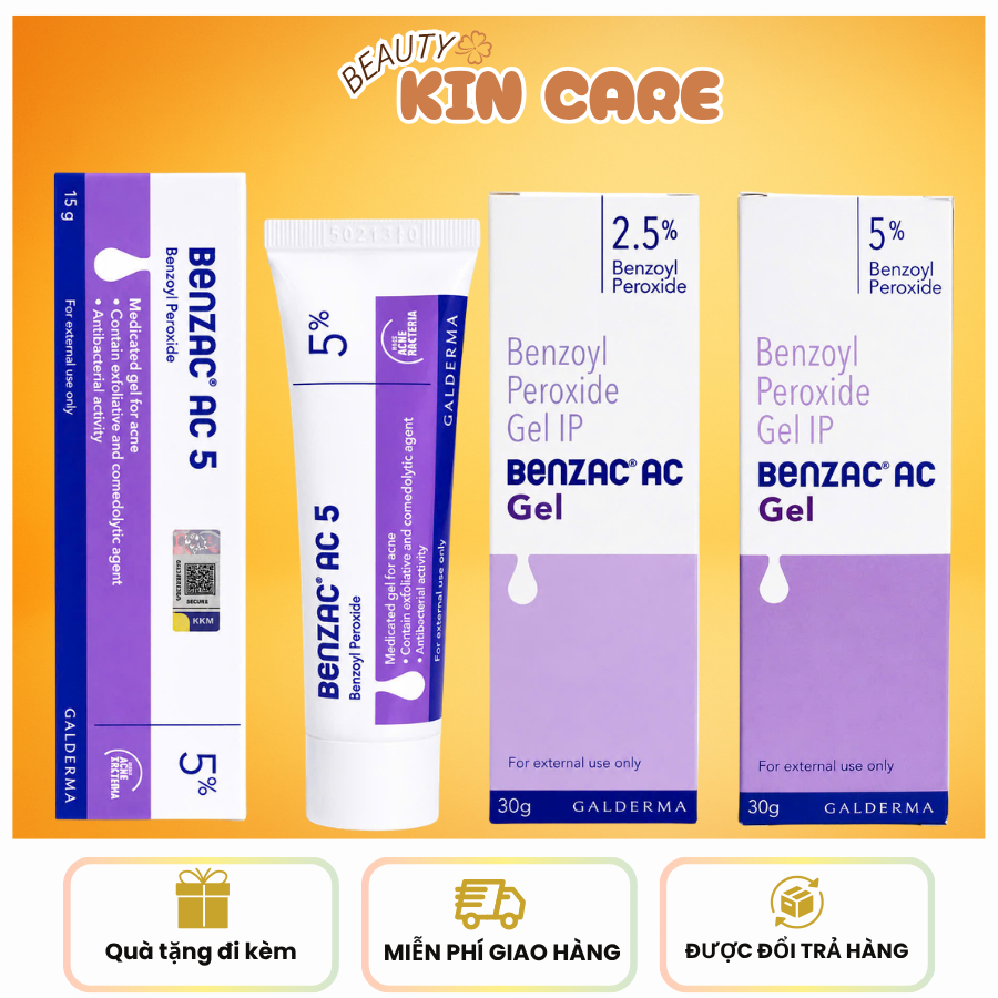 Benzac Hỗ Trợ Gảm Mụn Viêm Mụn Trứng Cá Benzoyl Peroxide 2.5% - 5% Gel 15gram - 30gram