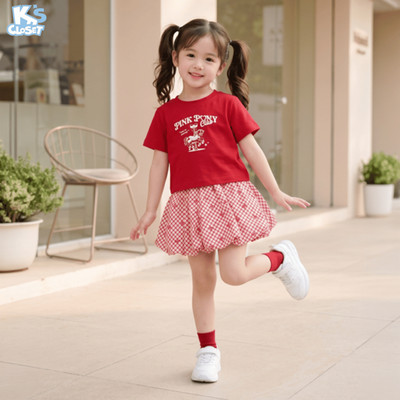 Bộ Quần Áo Cộc Tay K'S CLOSET Cho Bé Gái (Áó Cotton Quần Dáng Bí) (2-14 tuổi) từ 10kg-54kg E037SIS
