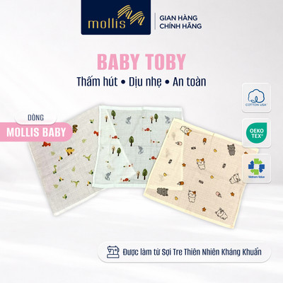 Khăn tay sợi tre ZAP9 Mollis BABY TOBY kháng khuẩn tự nhiên, an toàn dịu nhẹ, thấm hút thoáng khí cho bé nhỏ,trẻ sơ sinh
