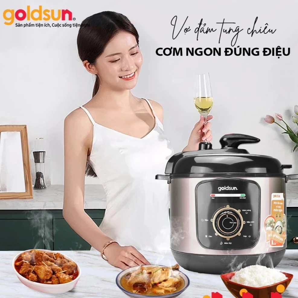 Nồi Áp Suất Điện Lòng Nồi Chống Dính Dung Tích 5L 6L Đa Năng Goldsun GPC5502 GPC5512