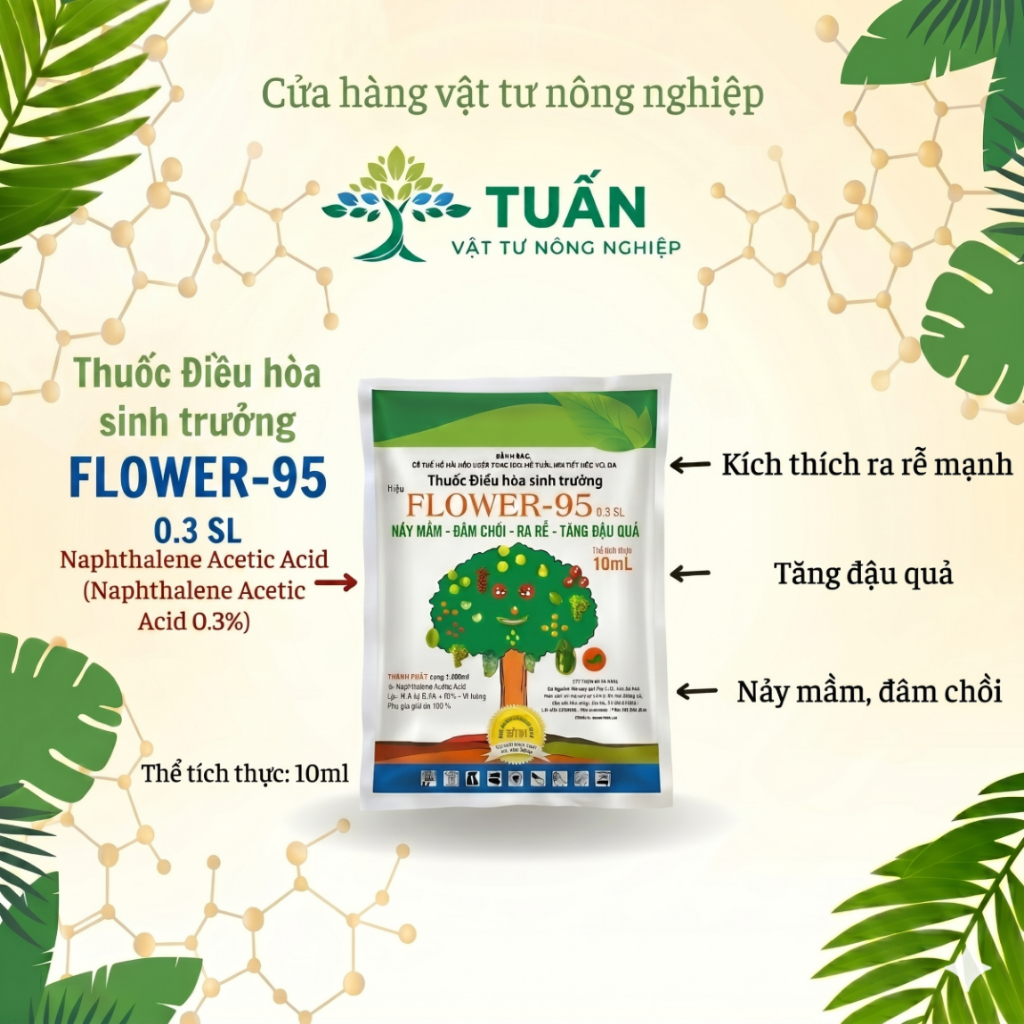Phân bón lá Flower 95 F95 tăng đậu bông, đậu trái, hạn chế rụng trái non F95 0.3SL(Gói 10mL)