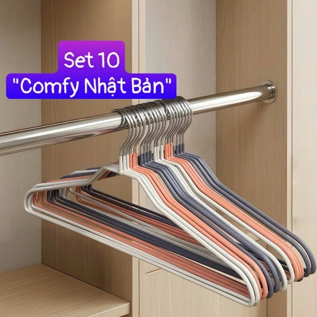 [Comfy NHẬT] Set 10 móc phơi quần áo bằng thép bọc nhựa PVC Comfy hàng nhập từ Nhật Bản