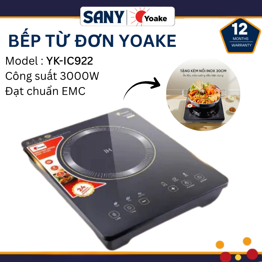 Bếp Từ Đơn Yoake YK-IC922 Công Suất 3000W Nấu Nhanh, Hẹn Giờ, Khóa An Toàn, Mặt Kính Cường Lực