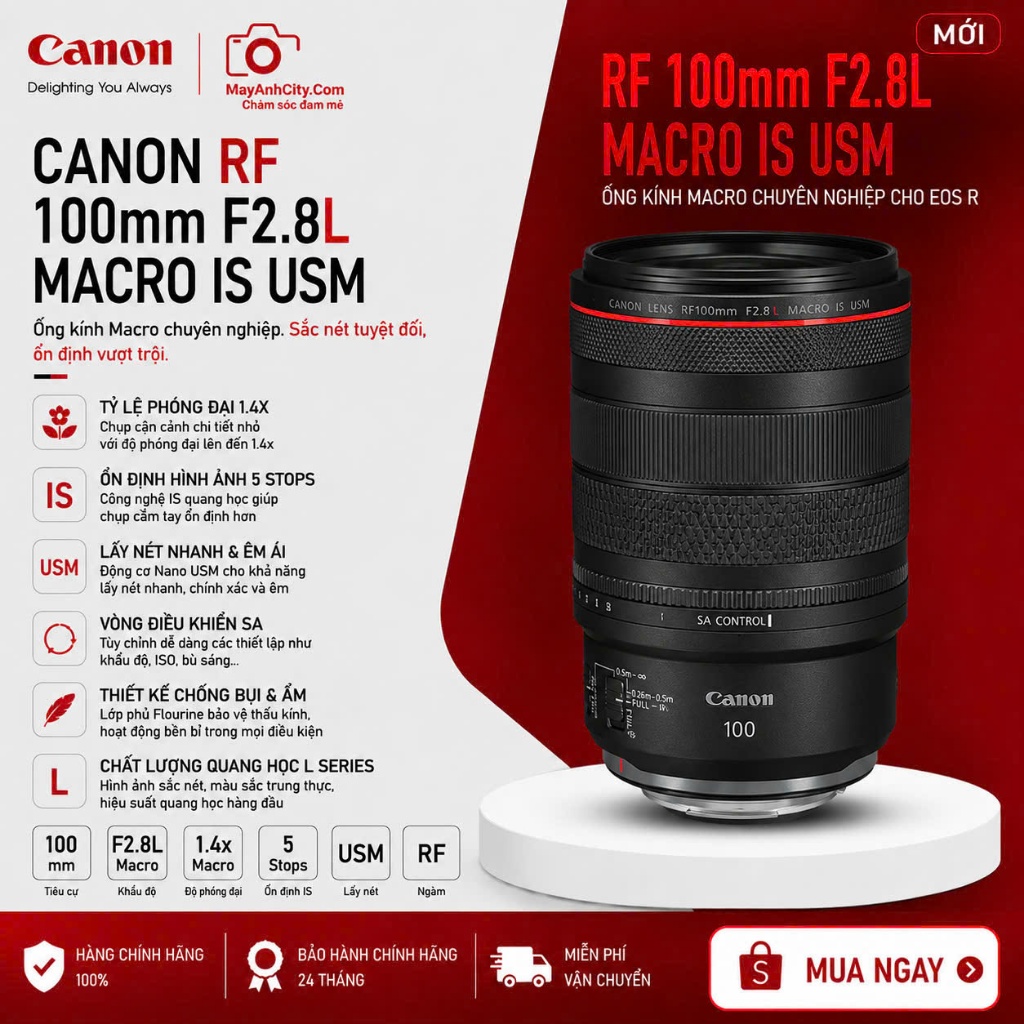 Canon RF 100mm F2.8L Macro IS USM Chính Hãng | Macro 1.4x | Chống Rung IS | Nano USM