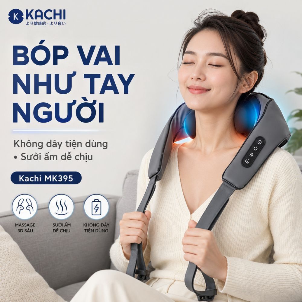 Máy Massage Cổ Vai Gáy 4D Kachi MK395, Chạy Pin Không Dây Tiện Lợi