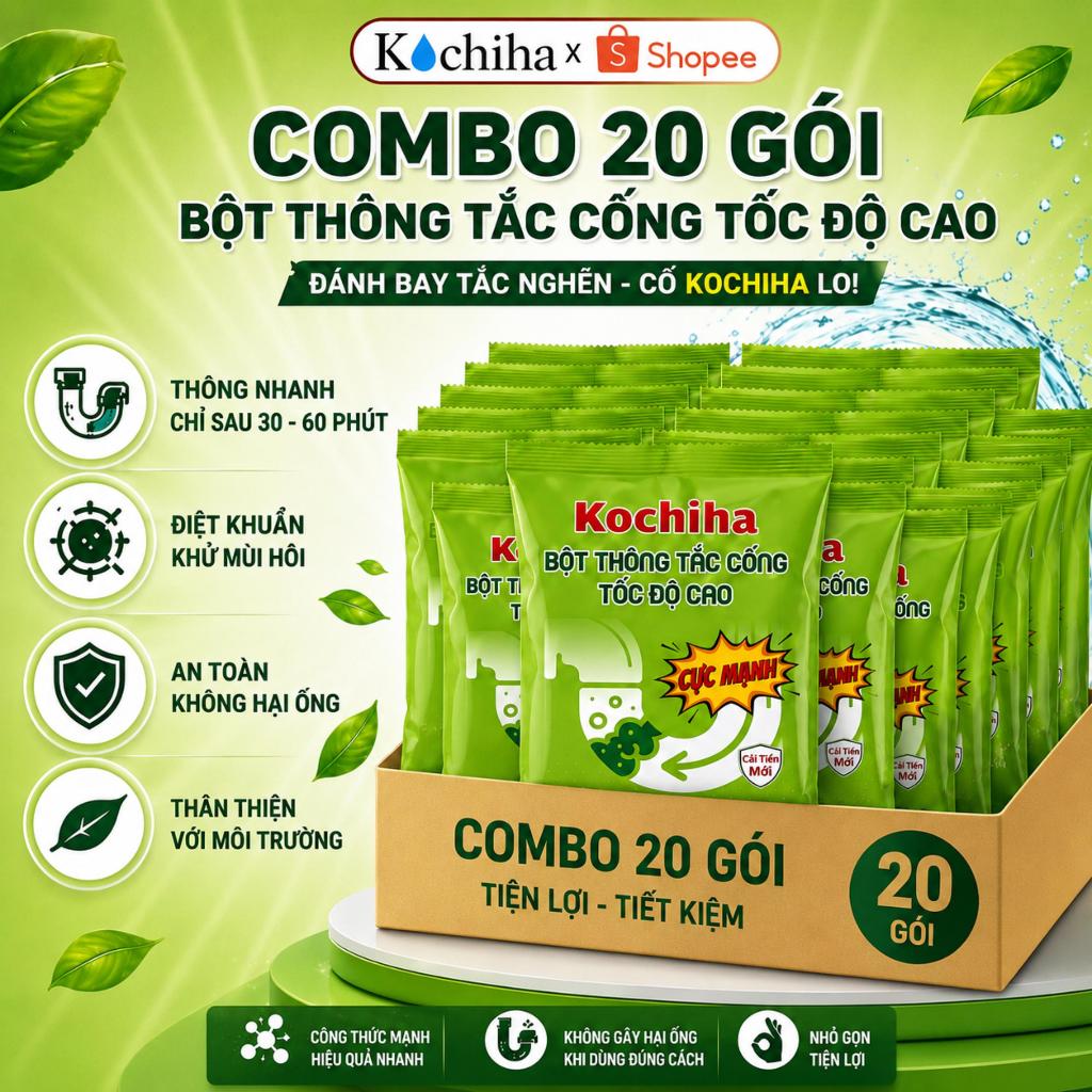 【COMBO 20 GÓI】Bột Thông Tắc Cống Tốc Độ Cao KOCHIHA, Đánh Bay Dầu Mỡ, Tan Tóc, Khử Mùi Hôi Hiệu Quả