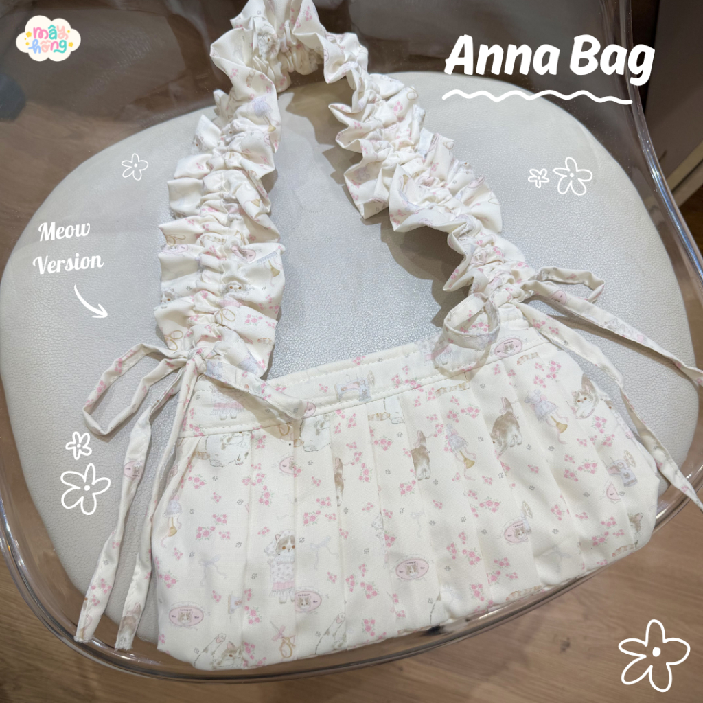 Túi Đeo Vai Anna Bag Nhún Bèo Phong Cách Tiểu Thư Xinh Xắn, Túi bí Coquette Trendy Có Khóa Kéo Shojo