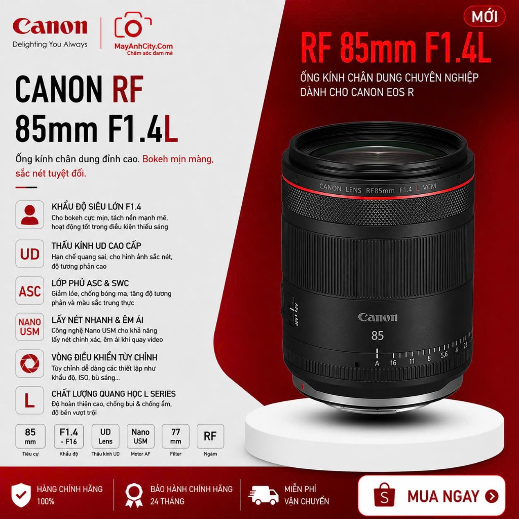 Ống Kính Canon RF 85mm F1.4L VCM Chính Hãng | Chân Dung Chuyên Nghiệp | Khẩu Lớn F1.4 | L-Series Cao