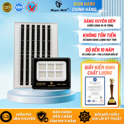 Đèn Pha Năng Lượng Mặt Trời Mayor Wolf 3000W Chiếu Sáng Kho Vườn Bãi