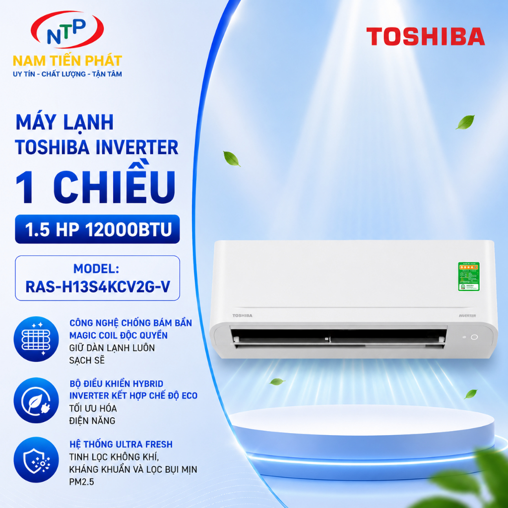 Máy Lạnh Toshiba Inverter 1.5HP RAS-H13S4KCV2G-V - 12000BTU | Chức Năng Tự Làm Sạch, Bảo Hành 2 Năm