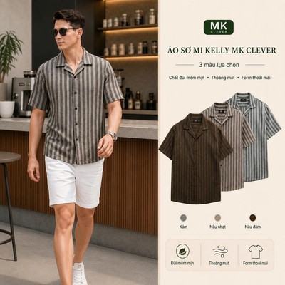 Áo sơ mi nam Kelly MK CLEVER chất vải đũi thoáng mát, form regular dễ mặc, phong cách trẻ trung