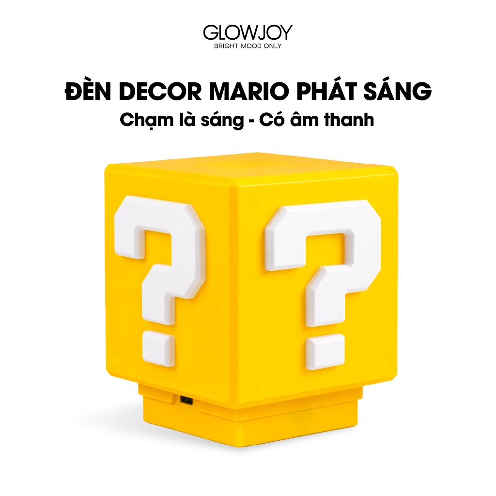 Đèn Decor GlowJoy Mario Mini Question Block Light, Chạm Là Sáng, Có Âm Thanh