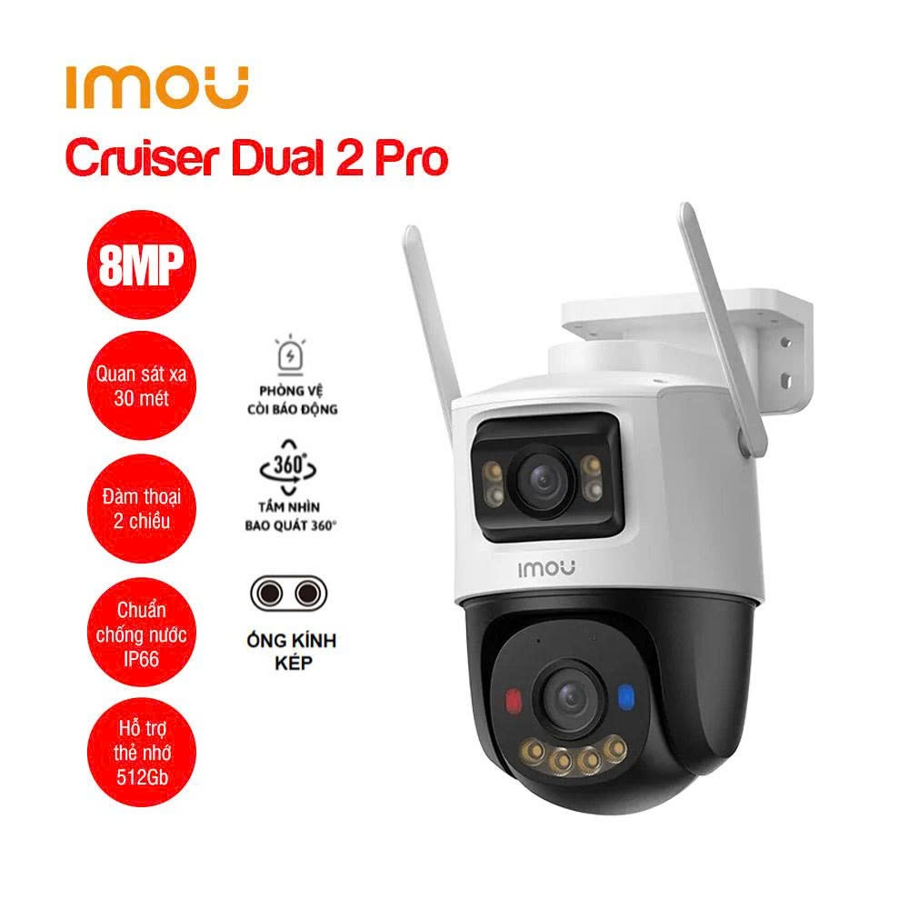 Camera Wifi 8MP iMOU Cruiser Dual 2 Pro (IPC-S7XFP-8U0WED) công nghệ AURORA siêu nhạy sáng, 2 ống kí