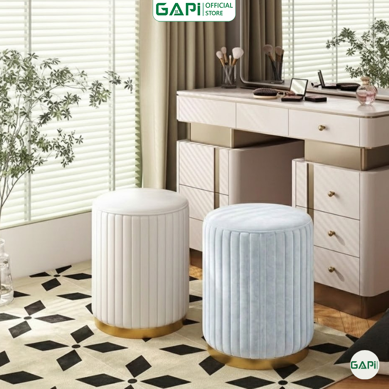 Ghế đôn sofa ghế bàn trang điểm, bàn trà màu trắng kem hiện đại  - GC45