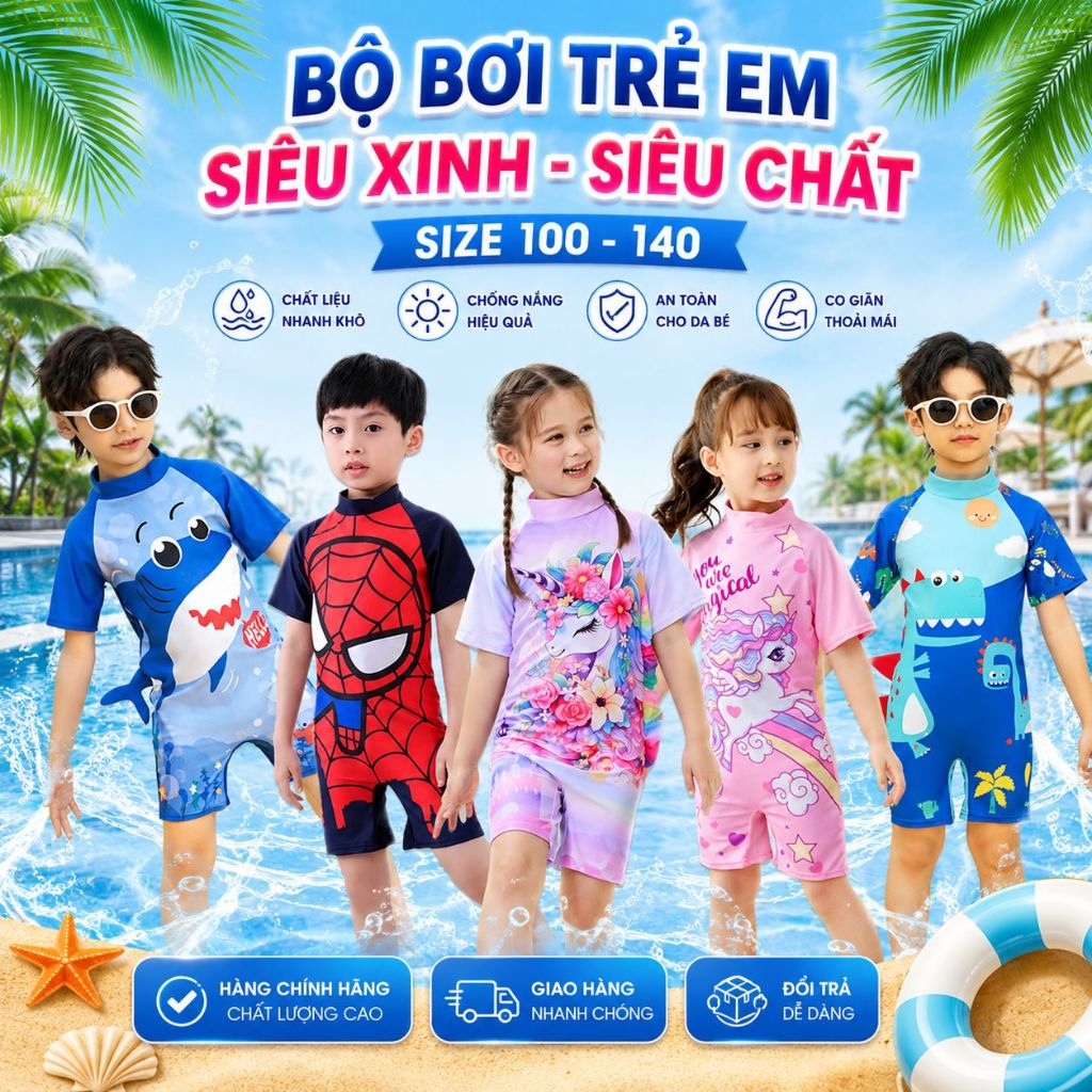 Bộ bơi bé trai- bé gái size 1-10 tuổi hàng chuẩn QC loại 1