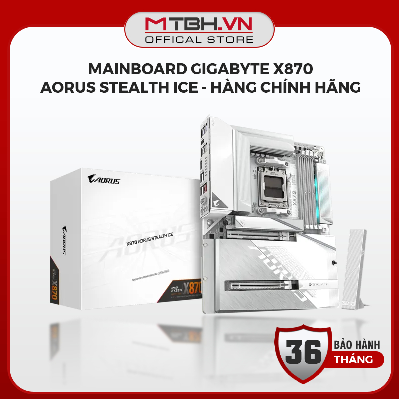 Bo Mạch Chủ Mainboard Gigabyte X870 AORUS STEALTH ICE - Thiết Kế Giấu Dây, Màu Trắng Tuyết, Socket A