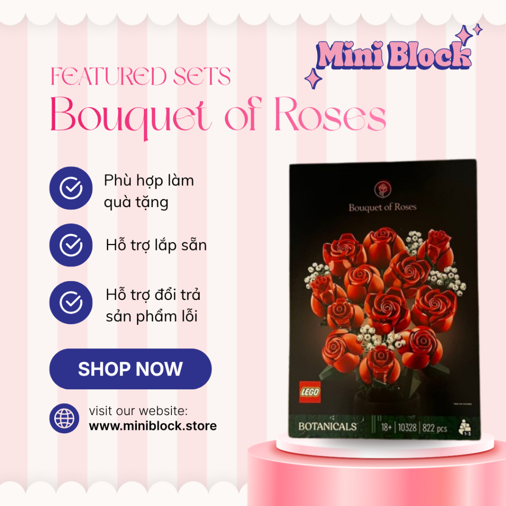 Đồ Chơi Lắp Ráp Hoa Hồng Đỏ Thư Giãn Chữa Lành - Mini Block Bouquet of Roses