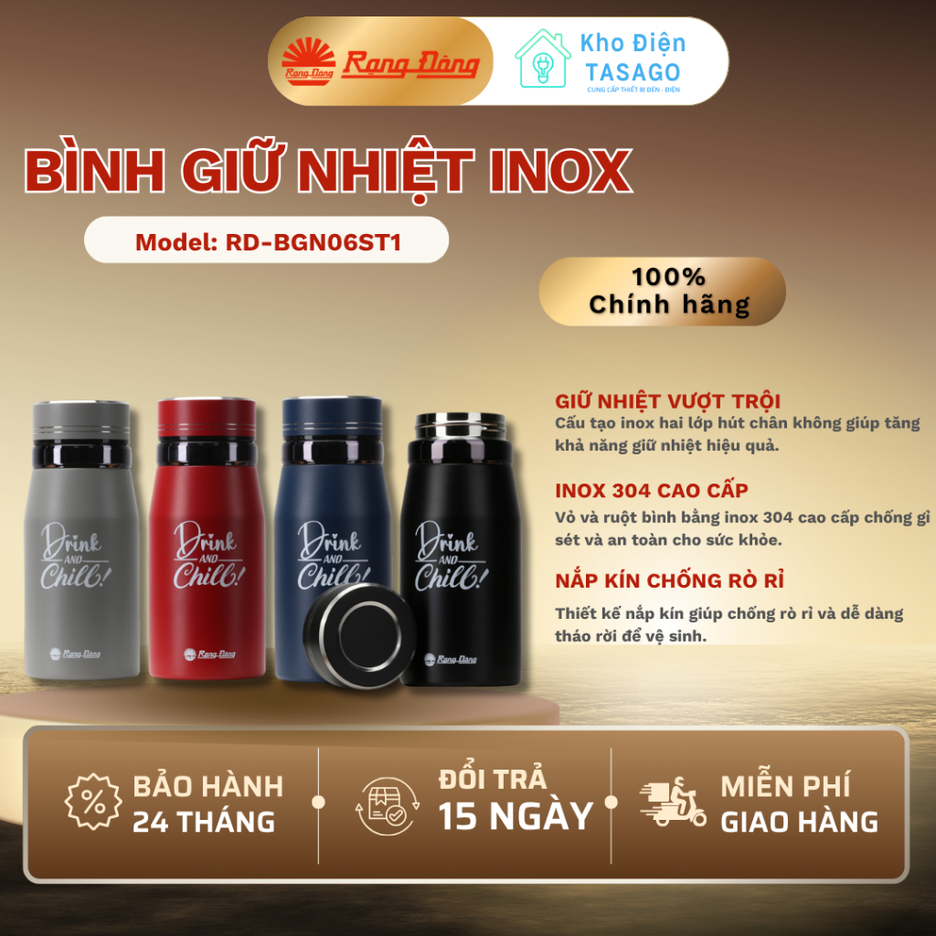 Bình Giữ Nhiệt Inox RẠNG ĐÔNG Giữ Nóng Lạnh Hiệu Quả - Inox 304 Cao Cấp - Dung Tích 0.6 Lít (Model :