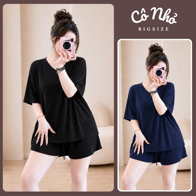 Set Đồ Bộ Bigsize Nữ Áo Thun Tay Ngắn Phối Quần Đùi Form Rộng Thoải Mái Cho Chubby SET877