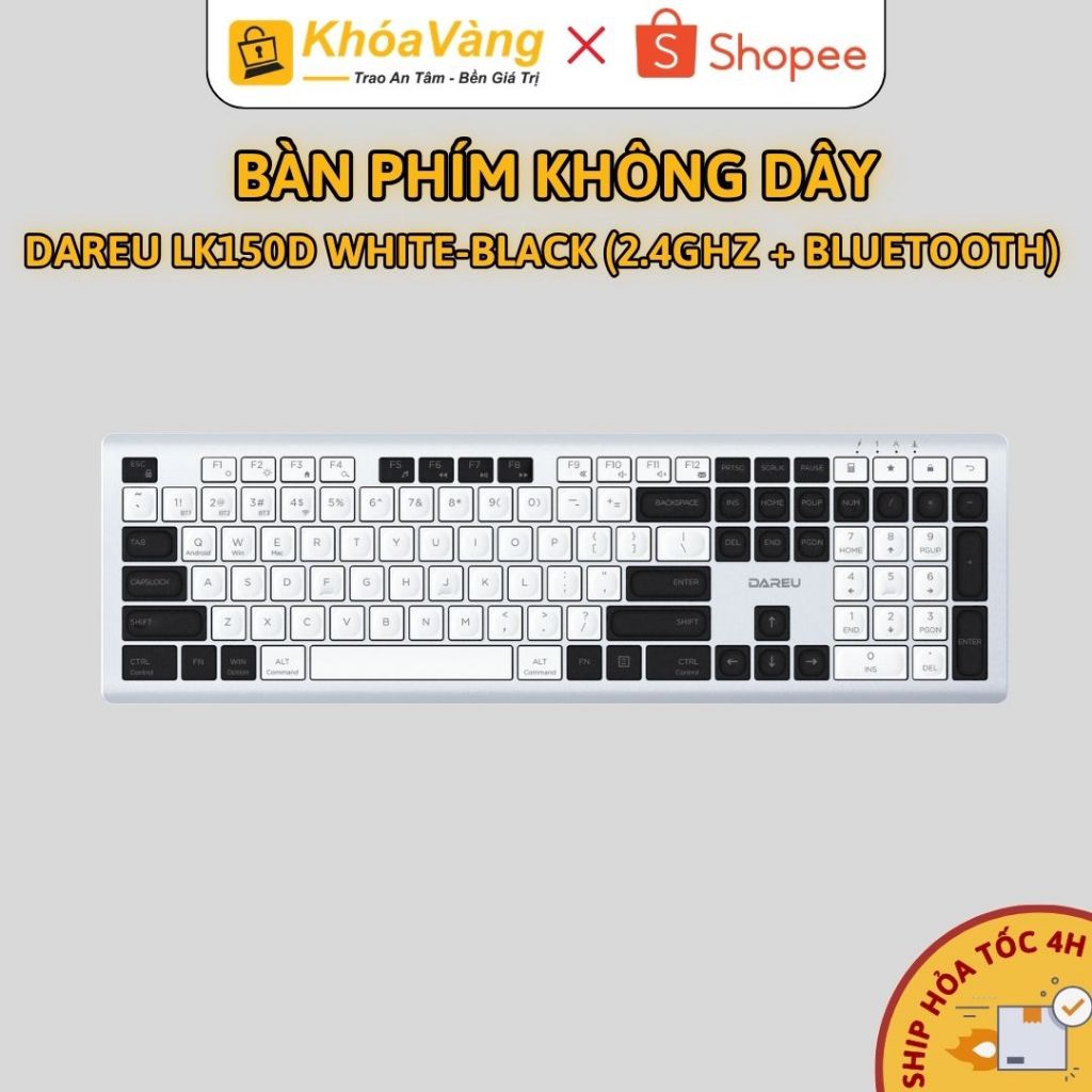 Bàn phím không dây DareU LK150D White-Black (2.4GHz + Bluetooth)