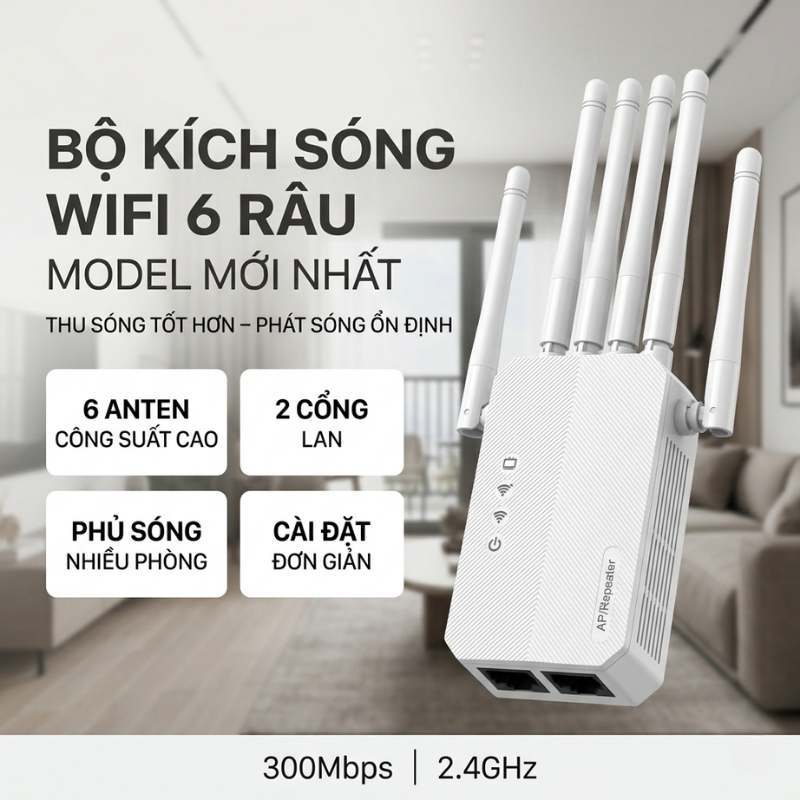 Bộ mở rộng Sóng Wifi 6 Râu EX350 AP/Repeater 2026 xuyên tường tốc độ cao