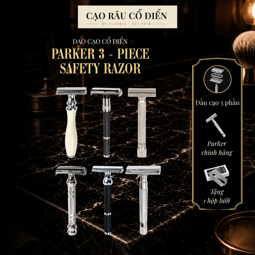 Dao cạo râu 3 mảnh Parker 3 Piece Safety Razor