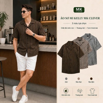 Áo Sơ Mi Kẻ Sọc Nam Kelly MK CLEVER Chất Đũi thô mềm mịn thoáng mát, chống nhăn, form rộng hằng ngày