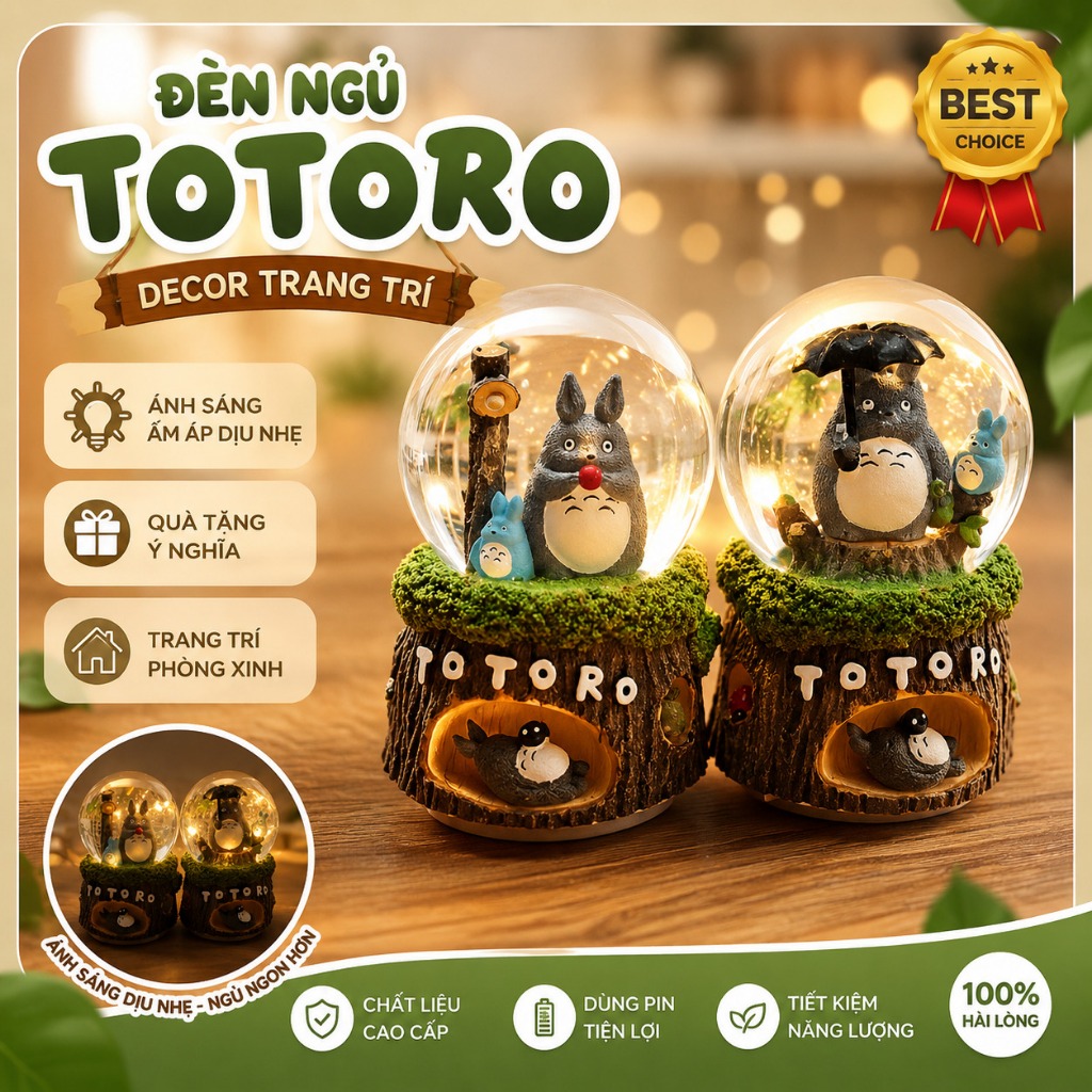 Đèn Ngủ Mèo Máy Totoro Cute, Quả Cầu Tạo Tuyết Có Nhạc Cao Cấp, Đèn Decor Trang Trí, Quà Tặng