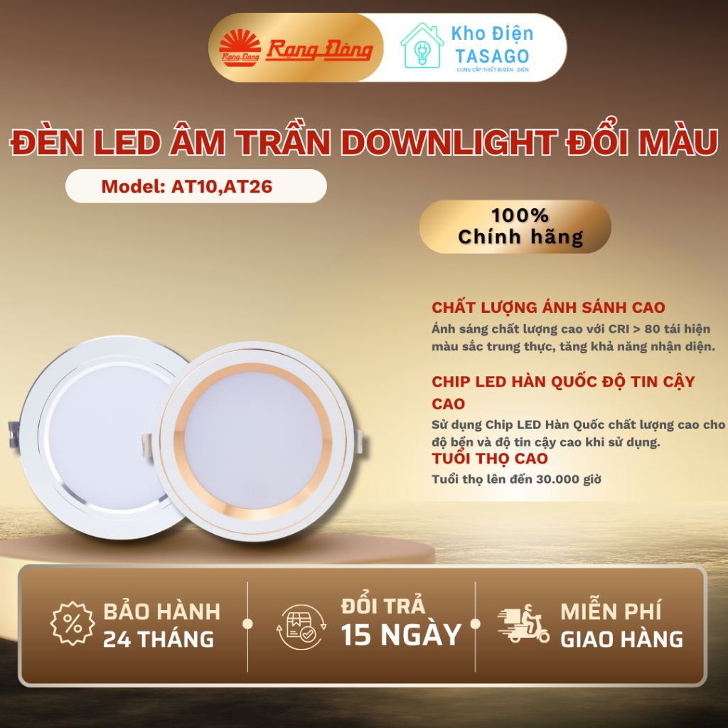 Đèn Âm Trần Đổi Màu Rạng Đông - Viền Bạc Viền Vàng Sang Trọng - 3 Màu Ánh Sáng Tiện Lợi (Model: AT10