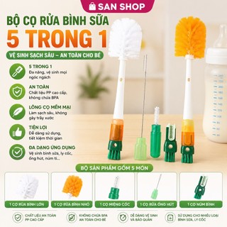 Bộ Dụng Cụ Cọ Rửa Bình Sữa 5 Trong 1 Cho Bé Ohbabyo Cây Vệ Sinh Ly Cốc Đa Năng Sanshop