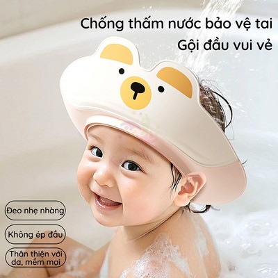 Nón tắm gội đầu cho bé chống nước KidsWorld,Mũ tắm silicon đa năng dùng 2 mặt,an toàn cho bé sơ sinh