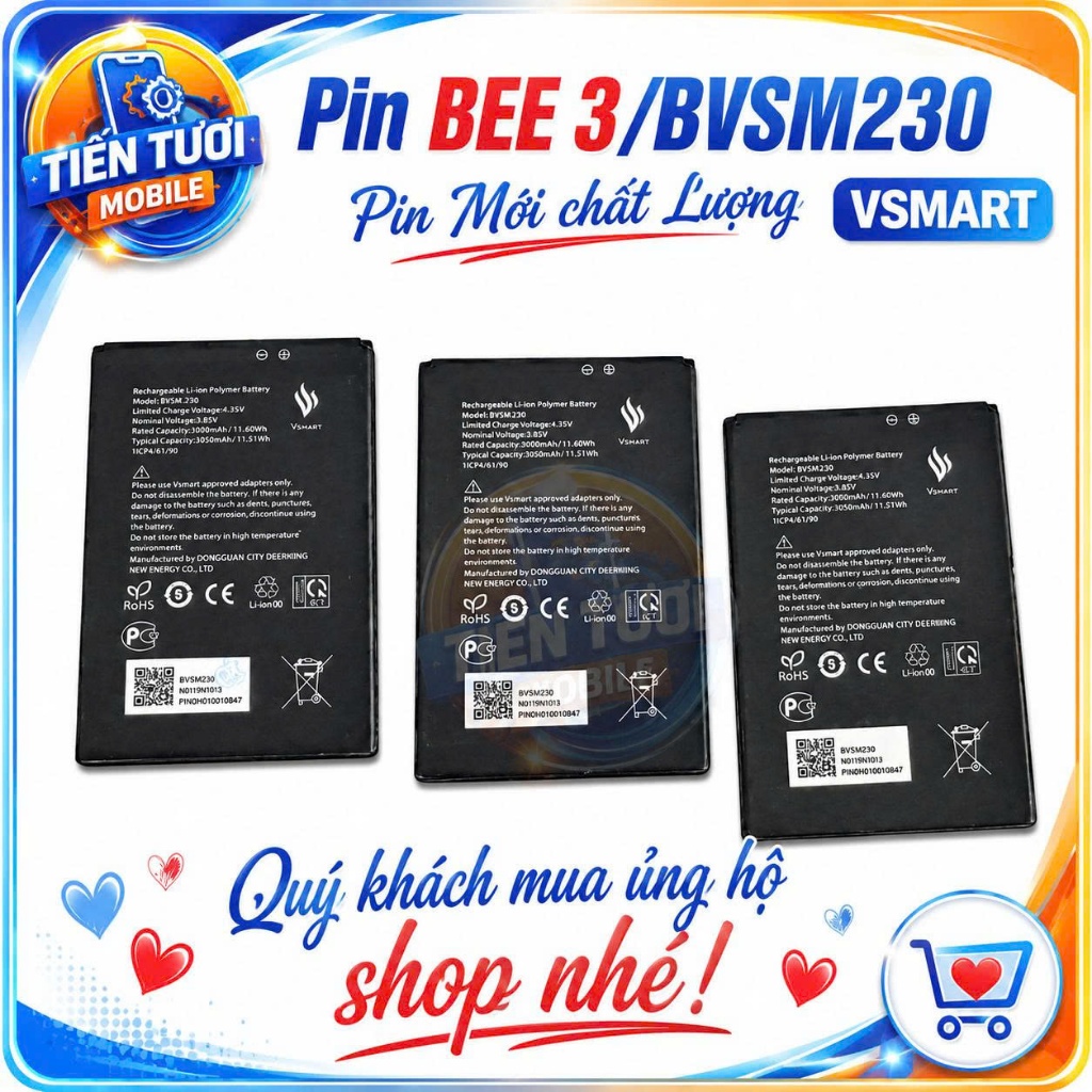 Pin Bee 3/V230A vsmart,mới