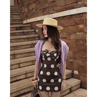LadyQueen- Đầm cúp ngực chấm bi màu choco-FLORAL DRESS