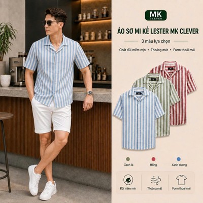 Áo sơ mi nam Lester MK CLEVER chất đũi thô, form regular dễ mặc hằng ngày, phong cách trẻ trung