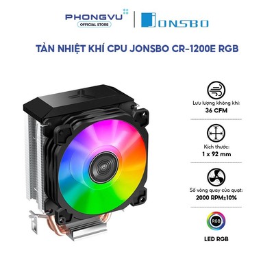 Tản nhiệt khí Jonsbo CR-1200E (Đen) - 2 Ống dẫn nhiệt, TDP 95W, LED RGB - Bảo hành 24 tháng