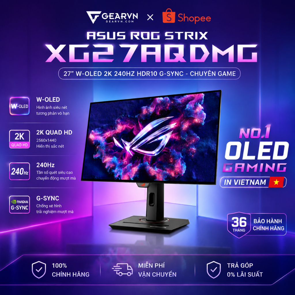 Màn hình Asus ROG Strix XG27AQDMG 27 inch W-OLED 2K 240Hz HDR10 Gsync chuyên game BH 36 tháng
