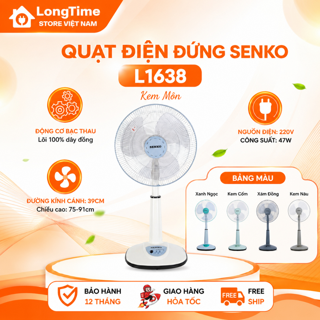 Quạt Điện Đứng Senko L1638 - Công Suất 47W - Chính Hãng