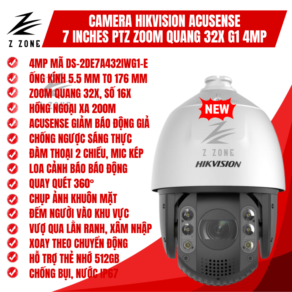 Camera IP Hikvision 7 inches PTZ zoom quang 32x 4MP DS-2DE7A432IWG-EB (B)